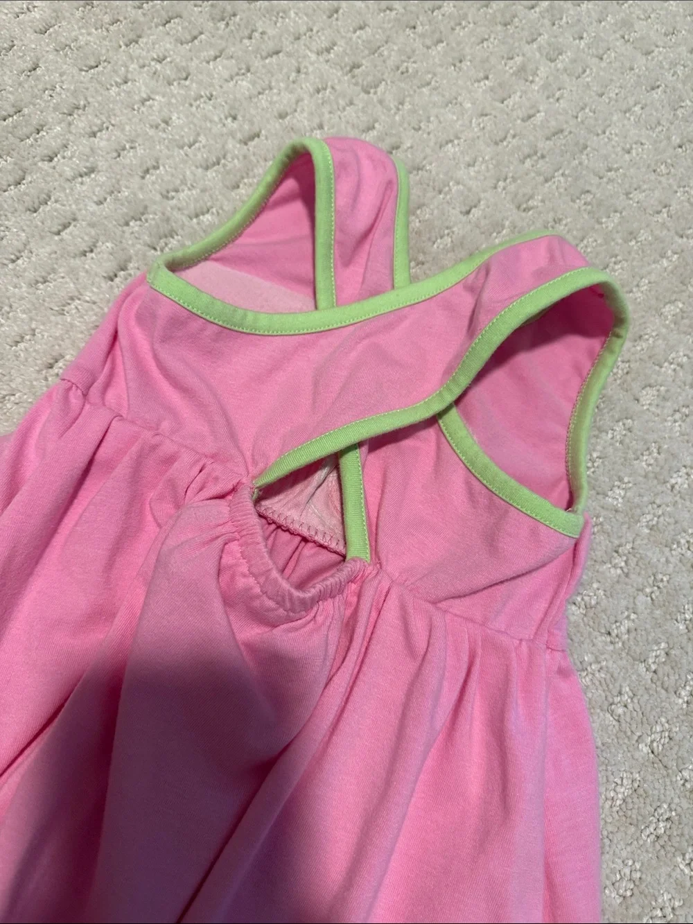 Girls Pink Flamingo Appliqué Tank Dress with Lime Trim